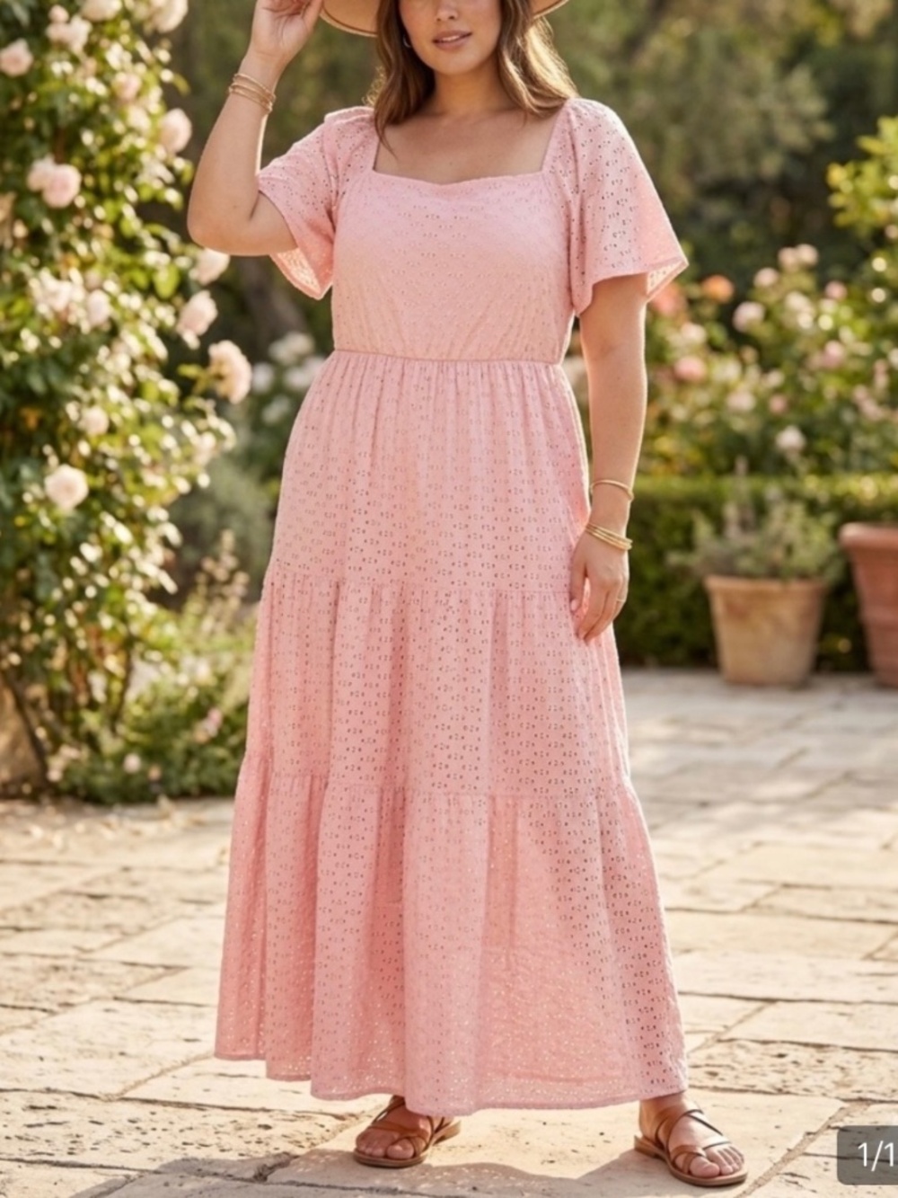 Haptics by Holly Harper Woman's Dusty Pink Lace Tiered Maxi Dress